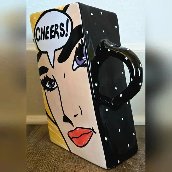 1990s Joanne DeLomba for Lotus Pop Art Retro CHEERS Ceramic Pitcher - Picture 4 of 5